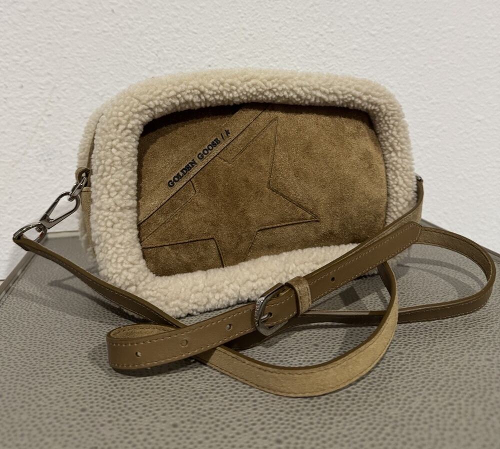 Golden Goose Star Crossbody Bag Zip Camera Bag Women Suede / Sherpa RARE